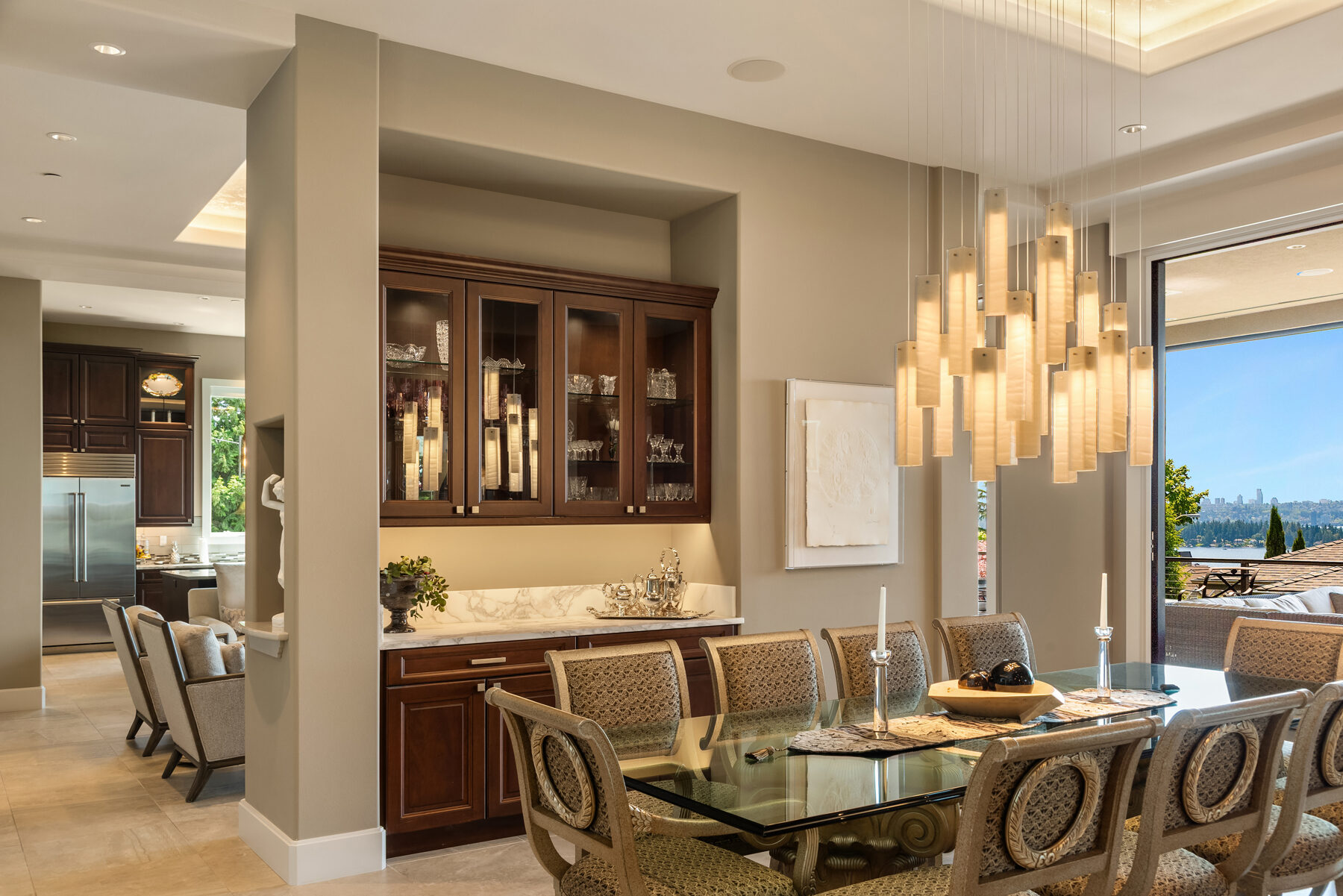 Dining room beneath the Shakuff chandelier
