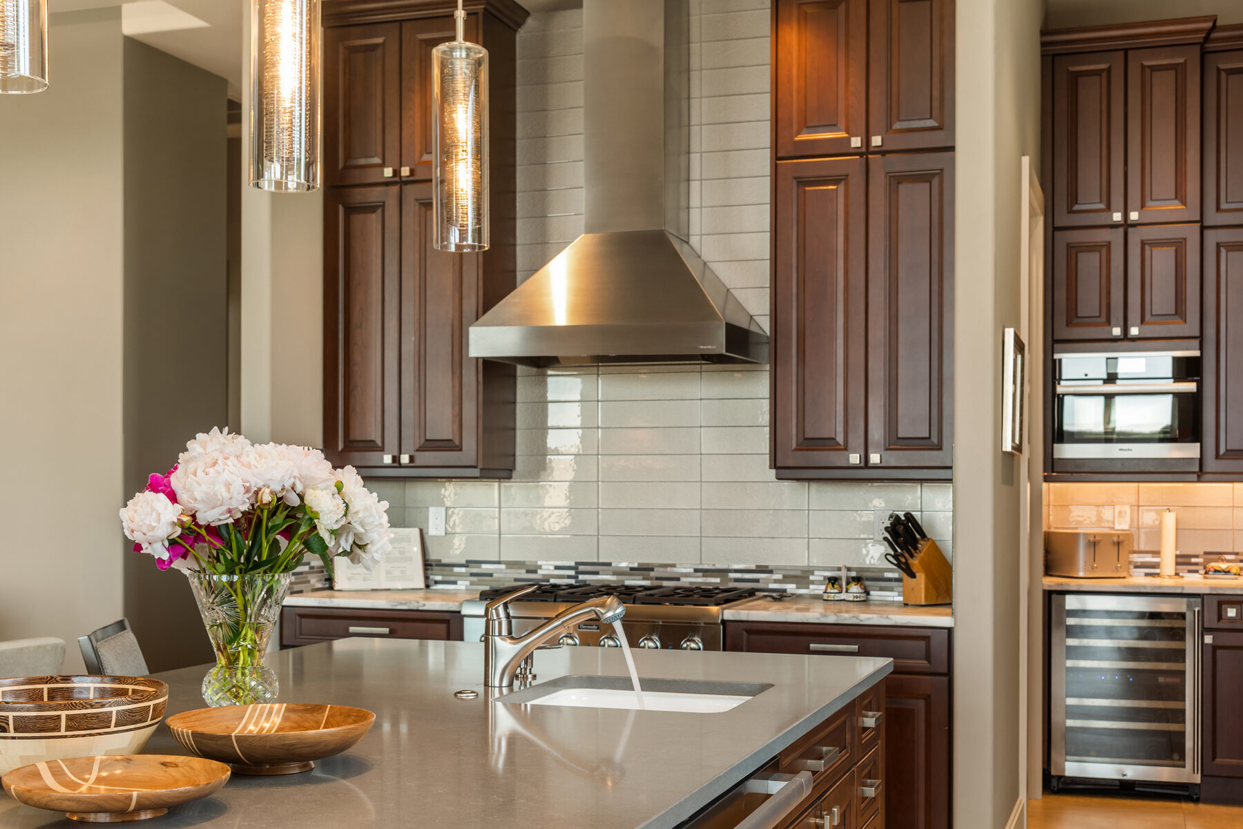 Chef's kitchen with Wolf range and custom cabinetry